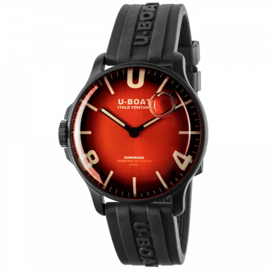 Men's Classic Design Dress Watches-U-Boat 8697/B Darkmoon 44MM Cardinal Red IPB/B Men's Watch