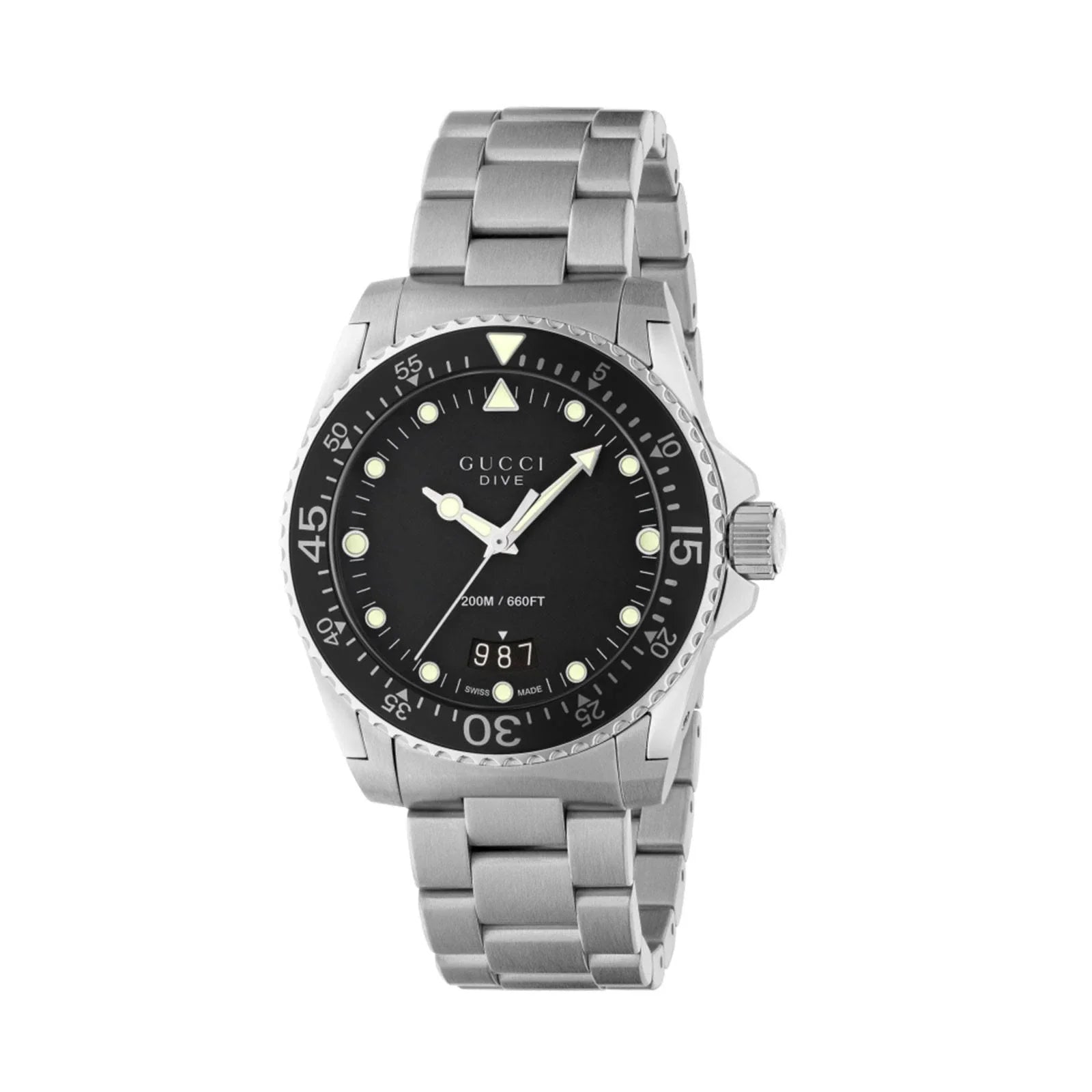Men's Swiss Watch Valentine's Day Edition-Gucci Watch Dive 40mm Silver Matte Black YA136301B