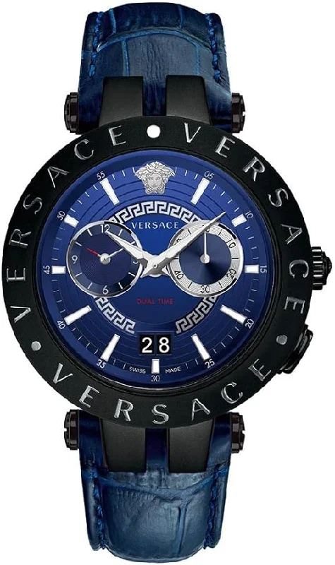 Men's Swiss Watch Anniversary Edition-Versace Men's Watch V-Race 46mm Blue Black VEBV00419