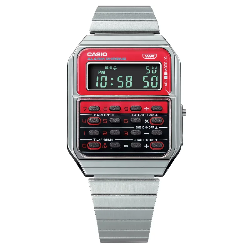 Unisex Sophisticated Design Watches-Casio Vintage Unisex Red Silver Watch CA-500WE-4B