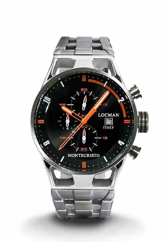 Men's Local Brand Style Sports Watches-Locman Montecristo Chrono quarzo nero e arancio acciaio 051000BKFOR0BR0