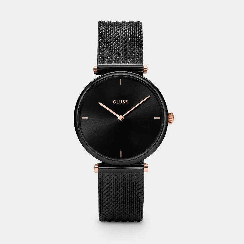 Women's Mechanical Watch New Year's Eve Edition-Triomphe Watch Mesh, Full Black, Rose Gold Colour