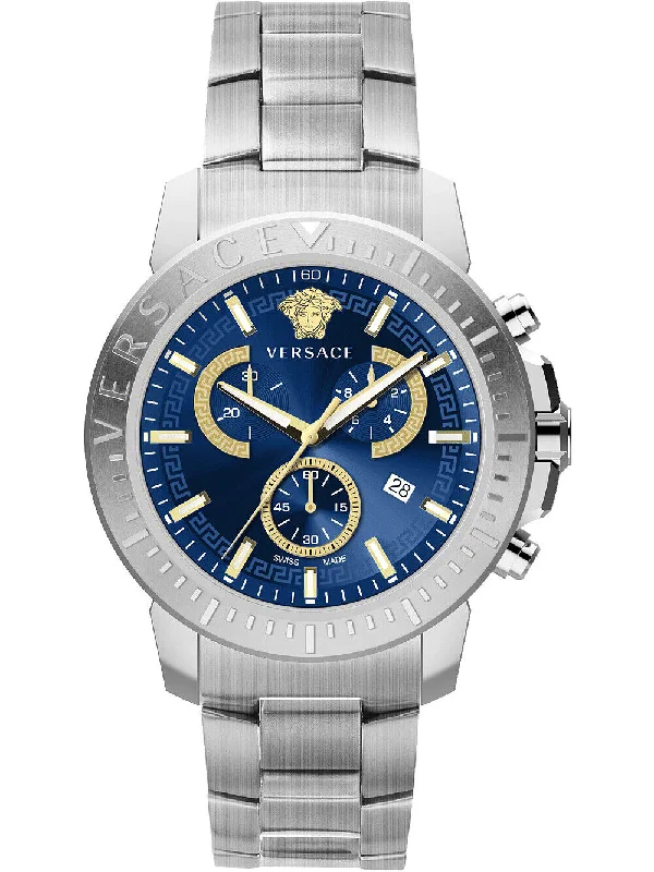Men's Swiss Holiday Season Edition-Versace Men's Watch New Chrono 45mm Blue Bracelet VE2E00721