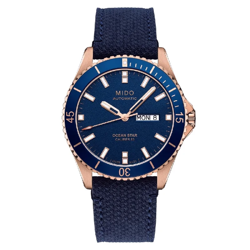 Men's Winter Style Sports Watches-Orologio Mido Ocean Star 200 acciaio dorato cinturino canvas