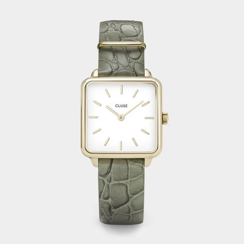 Women's Mechanical Movement Style Mechanical Watches-La Tétragone Watch Leather, Green Alligator, Gold Colour