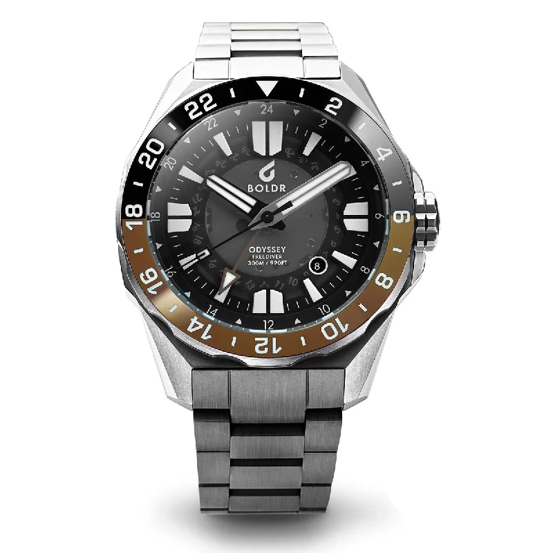 Men's Mechanical Watch New Year's Eve Edition-Boldr Odyssey Freediver GMT Black / Brown LIKE NEW Men's Mechanical Watch New Year's Eve Edition-Boldr Odyssey Freediver GMT Black / Brown LIKE NEW