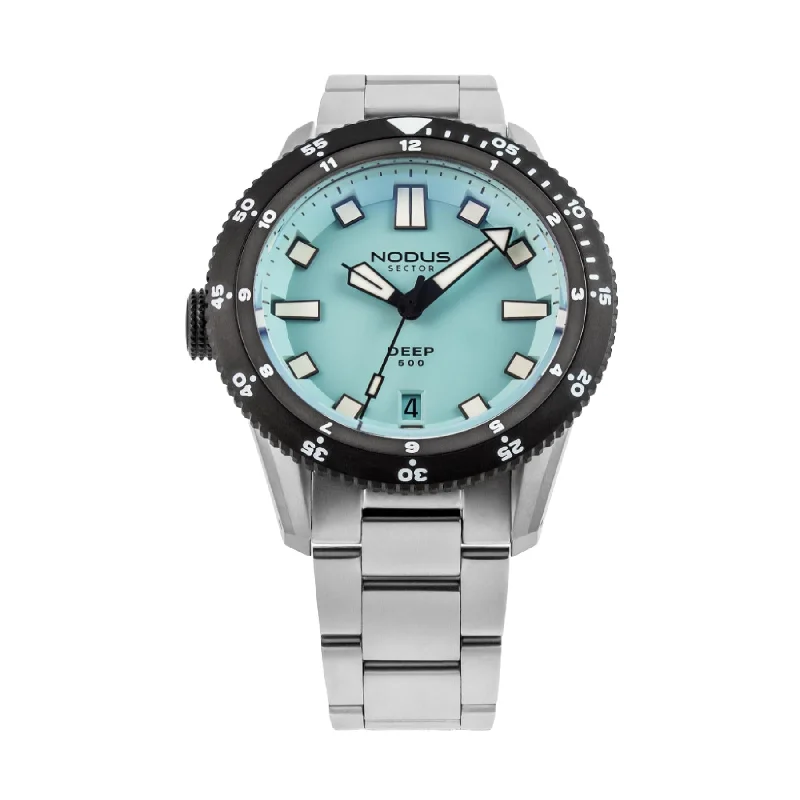 Men's Dive Watches with Safety Dive Features -Nodus Sector Deep Destro Automatic Dive Watch - Sky Blue Dial
