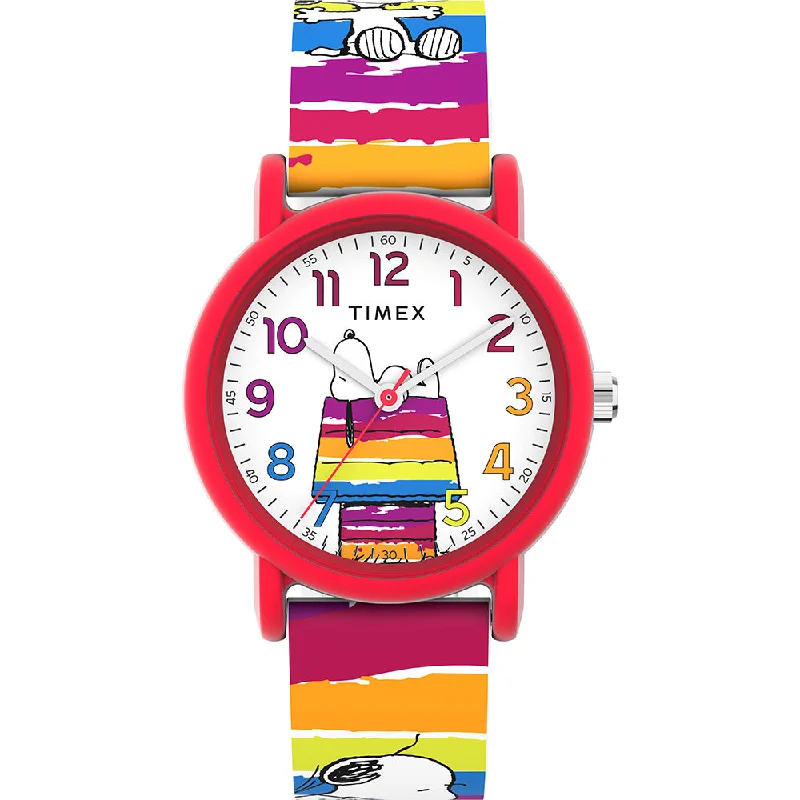 Unisex Designer Style Watches-Timex Peanuts Weekender Color Rush Unisex White Watch TW2V77700