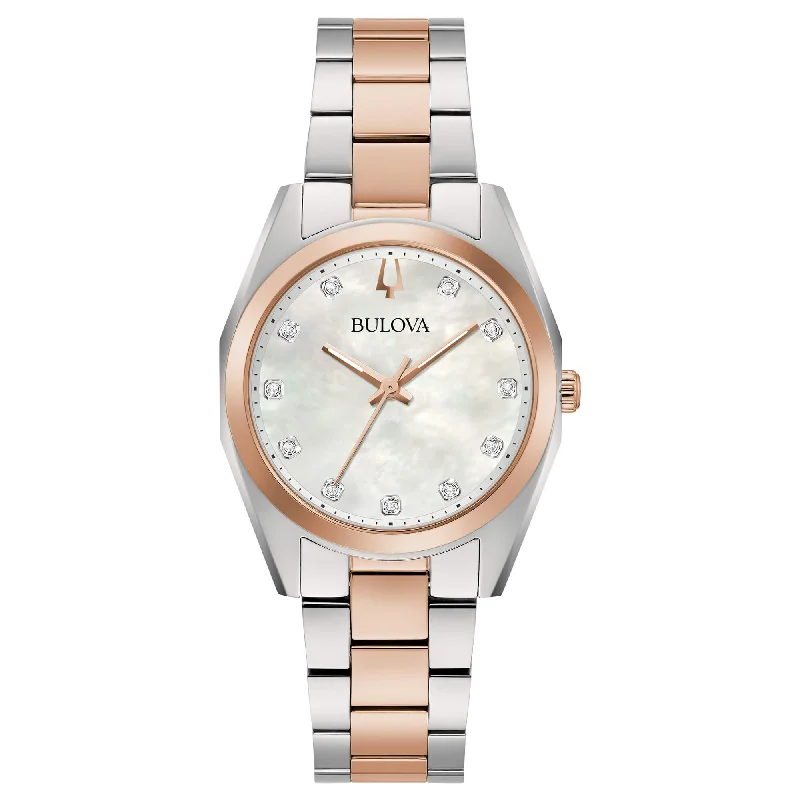 Women's Rectangular Case Style Mechanical Watches-Orologio Bulova 98P207 da donna Surveyor bicolore con diamanti Women's Rectangular Case Style Mechanical Watches-Orologio Bulova 98P207 da donna Surveyor bicolore con diamanti