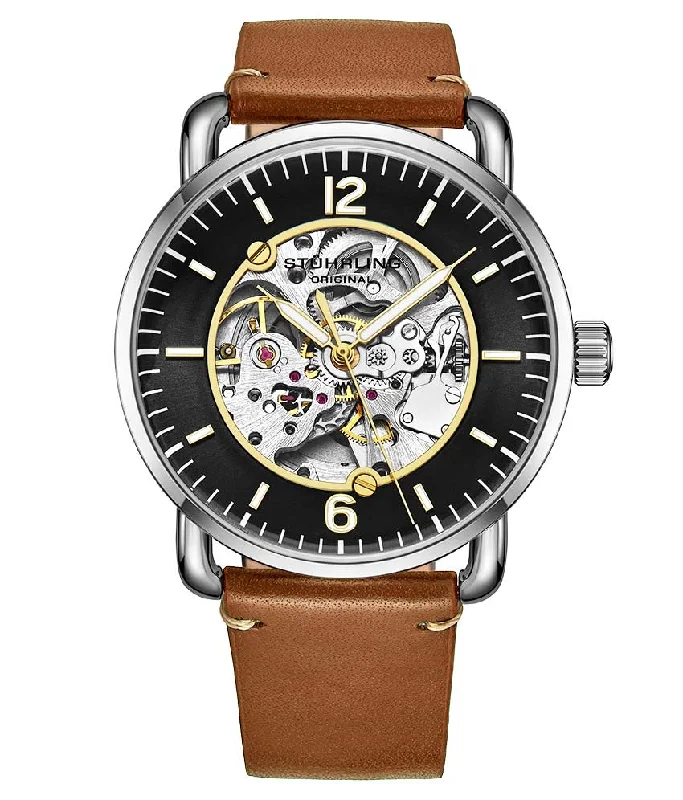 Black Dial/ Silver Case/ Orange Leather Strap