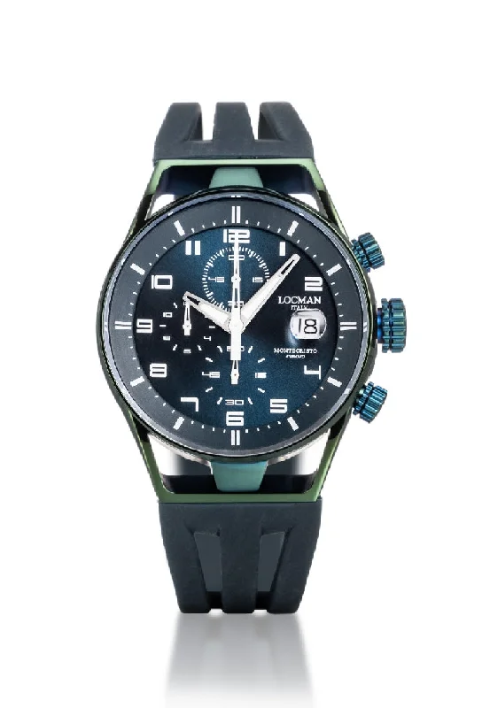 Men's Automatic Wind Sports Watches-Locman Montecristo Chrono 41mm acciaio IP verde 0542V19S-GRPTWHSL
