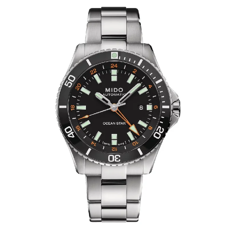 Men's Swiss Made Design Sports Watches-Orologio Mido Ocean Star GMT nero ghiera ceramica
