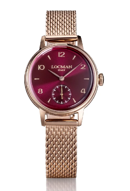 Women's Classic Style Women's Mechanical Watches-Locman 1960 donna dorato rosa rosso con secondi 0258R29R-RRRDRGBR Women's Classic Style Women's Mechanical Watches-Locman 1960 donna dorato rosa rosso con secondi 0258R29R-RRRDRGBR