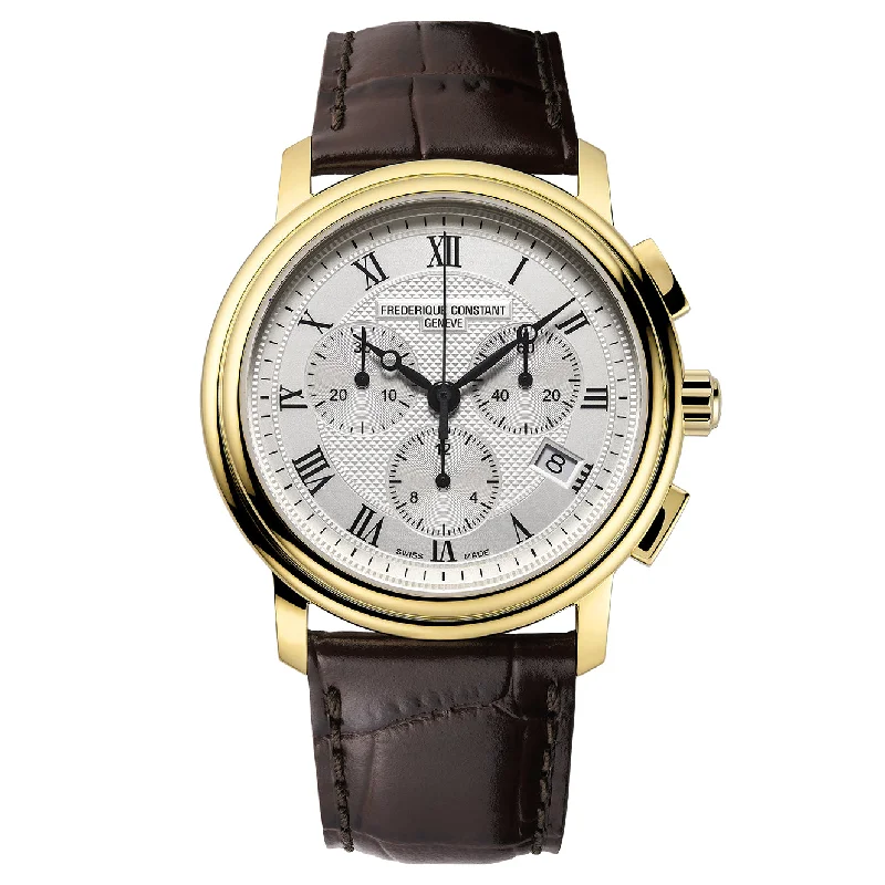 Men's British Made Style Men's Watches-Frederique Constant Men's Fc Classic Quartz Chrono Brown Watch FC-292MC4P5