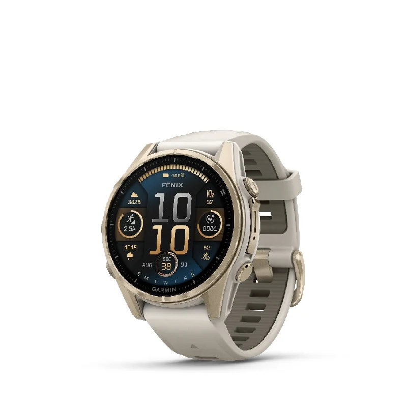 Men's Medium Size Sports Watches-Orologio Garmin Fenix8 Amoled 43mm soft gold 010-02903-11