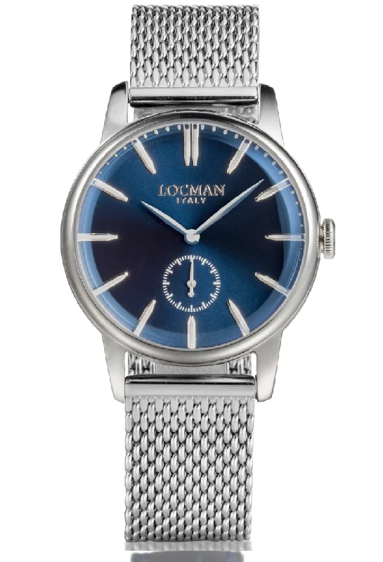 Women's Mechanical Watch Deals-Locman 1960 37mm blu piccoli secondi maglia milano 0257A02A-00BLNKB0