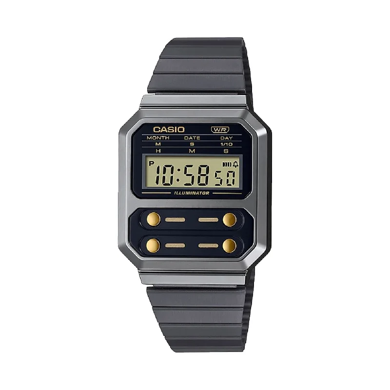 Women's Summer Style Mechanical Watches-Orologio Casio vintage A100WEGG-1A2EF brunito nero