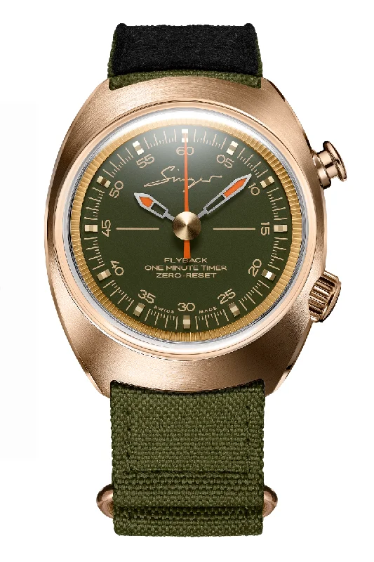 Men's Round Case Style Dress Watches-Singer Reimagined 1969 Timer Bronze SR303