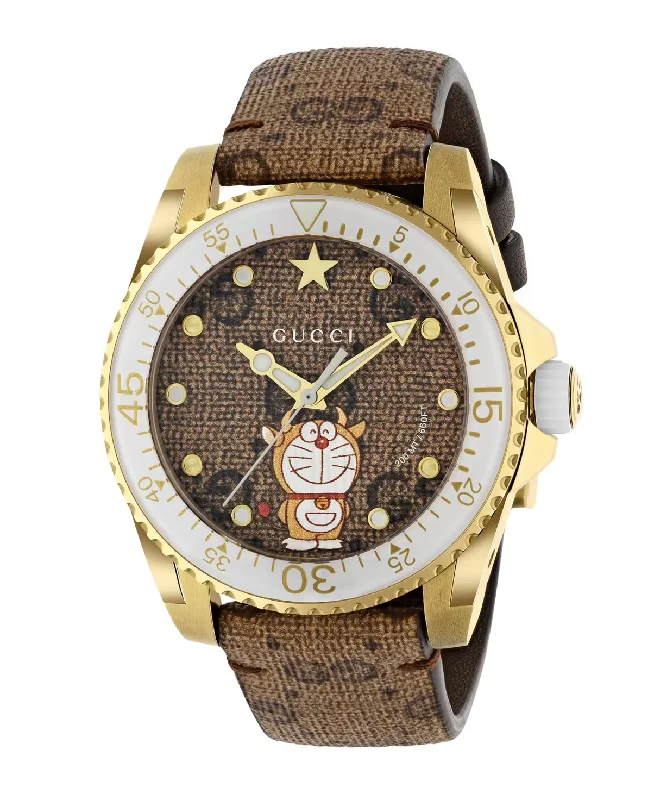 Men's Swiss Watch Brands-Gucci Watch Dive 40mm Doraemon Gold White YA136334
