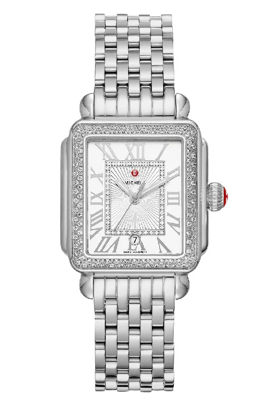 Men's Classic Style Dress Watches-Michele Deco Madison Mid Stainless Diamond MWW06G000001