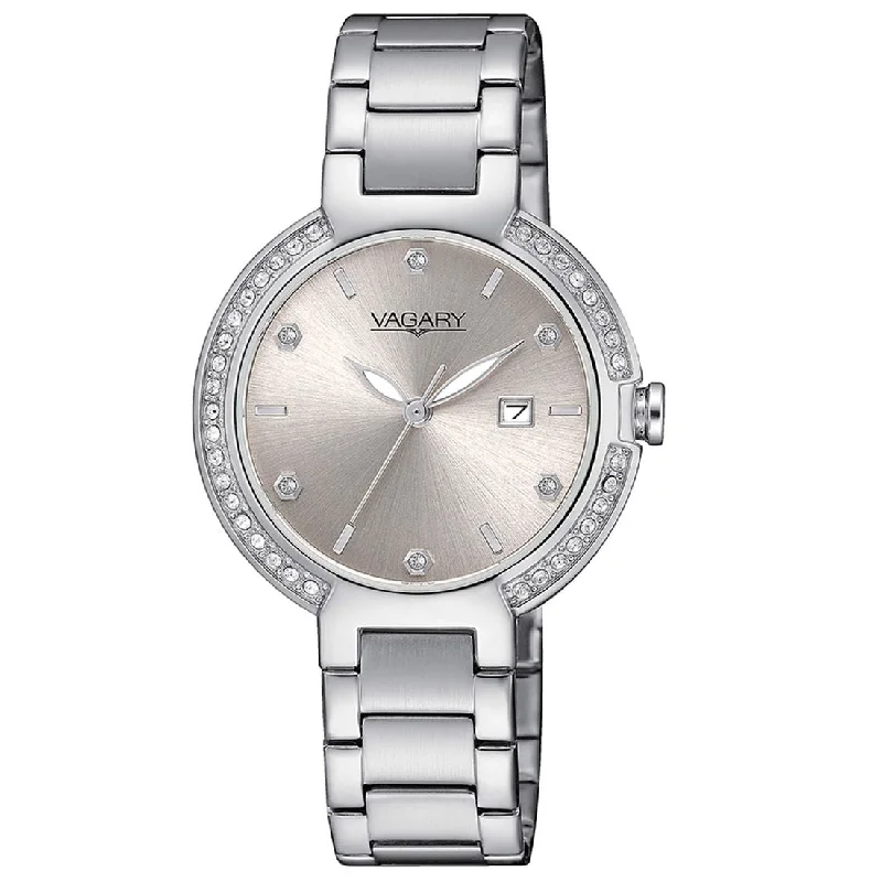 Women's Mechanical Watch Valentine's Day Edition-Orologio Vagary Flair da donna beige con cristalli in acciaio IU2-511-91