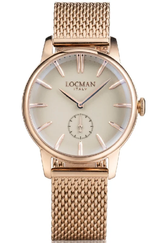 Women's Mechanical Watch Warranty-Locman 1960 37mm piccoli secondi maglia milano dorato 0257R05R-RRAVRGBG