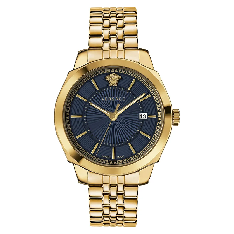 Men's Classic Watch Repair-Versace Men's Watch Icon Classic Blue Gold Bracelet VEV901423