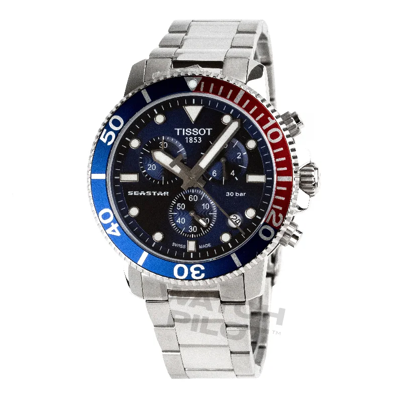 Men's Swiss Romantic Dinner Edition-Tissot Seastar 1000 Quartz Chronograph Men's Graded Blue Watch T1204171104103