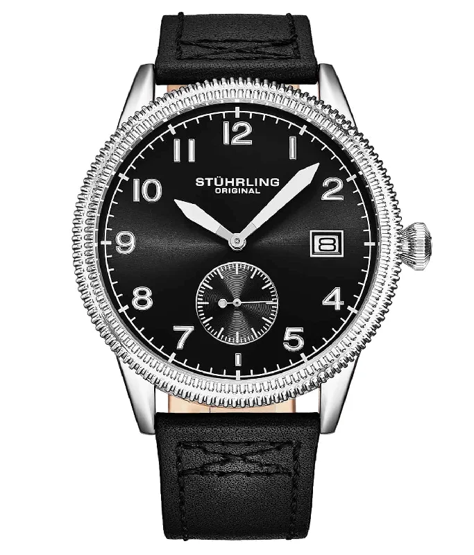 Black Dial / Silver Case / Black Leather Strap / Silver Tang Buckle