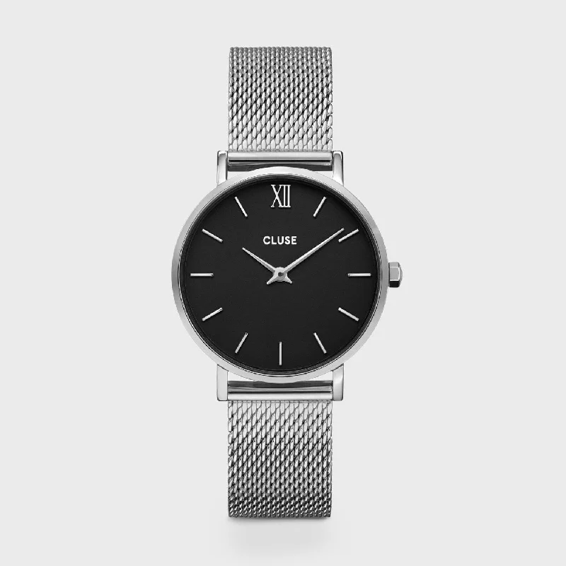 Women's Hand-Wound Design Mechanical Watches-Minuit Watch Mesh, Black, Silver Colour Women's Hand-Wound Design Mechanical Watches-Minuit Watch Mesh, Black, Silver Colour