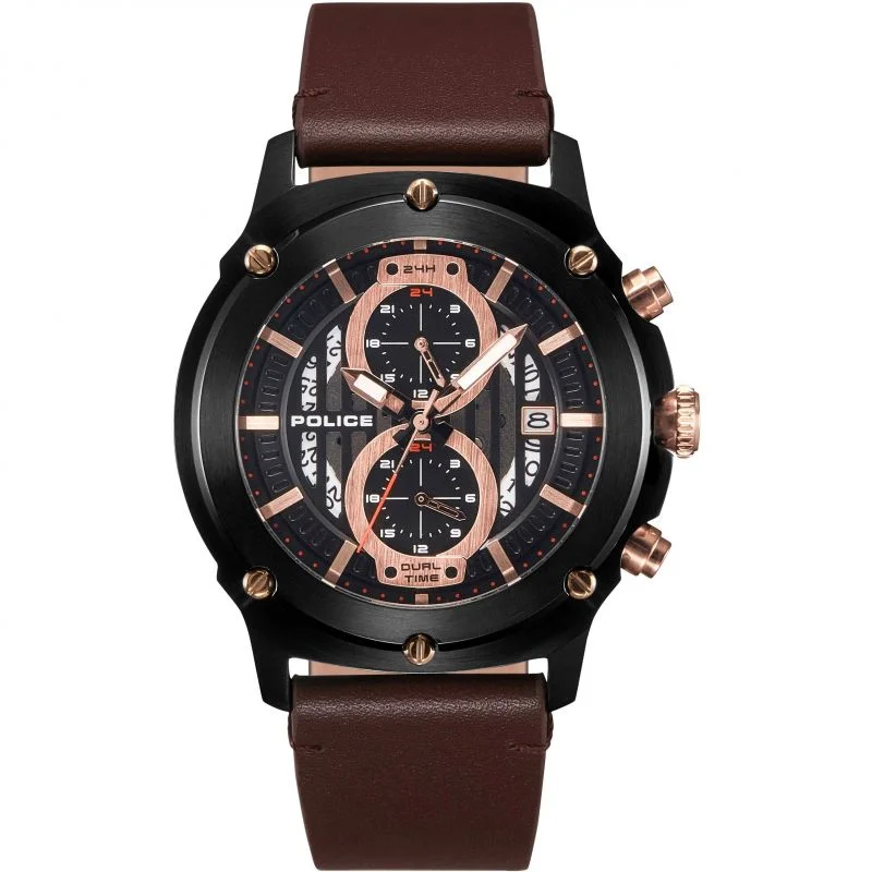 Men's Field Watches Swiss Made Edition-Police Brown Lulworth Watch 15917JSB/02A