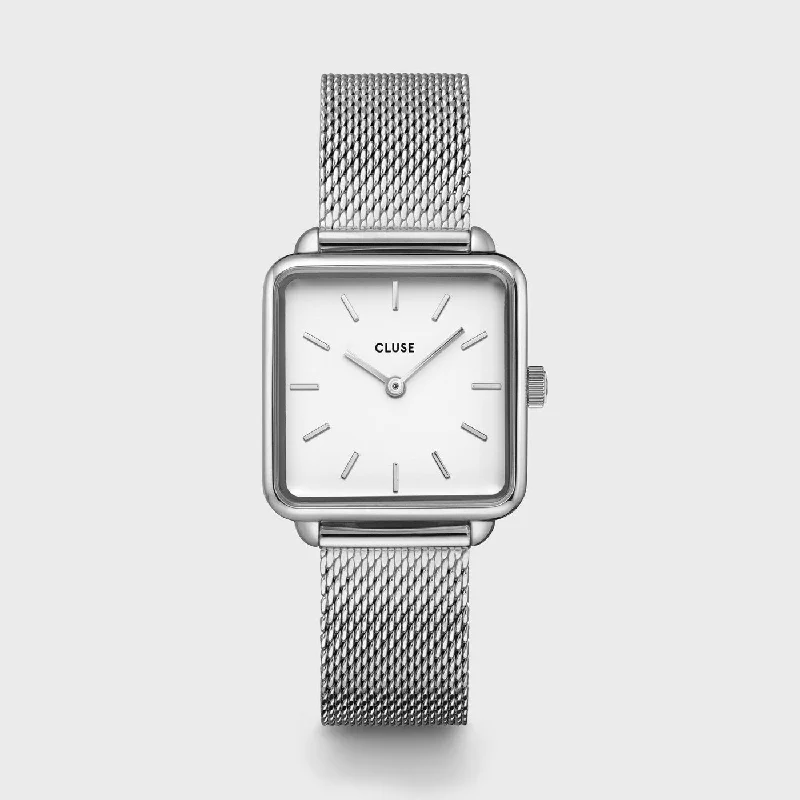 Women's Cushion Case Style Mechanical Watches-La Tétragone Watch Mesh, White, Silver Colour