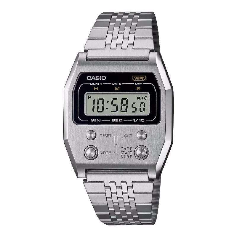 Women's Mechanical Watch Monogrammed-Orologio Casio Vintage A1100D-1EF in acciaio pulsanti frontali
