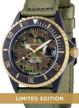 Affordable Military Men's Watches -Ocean 39 Black Military Camouflage - Ltd Ed 200pcs