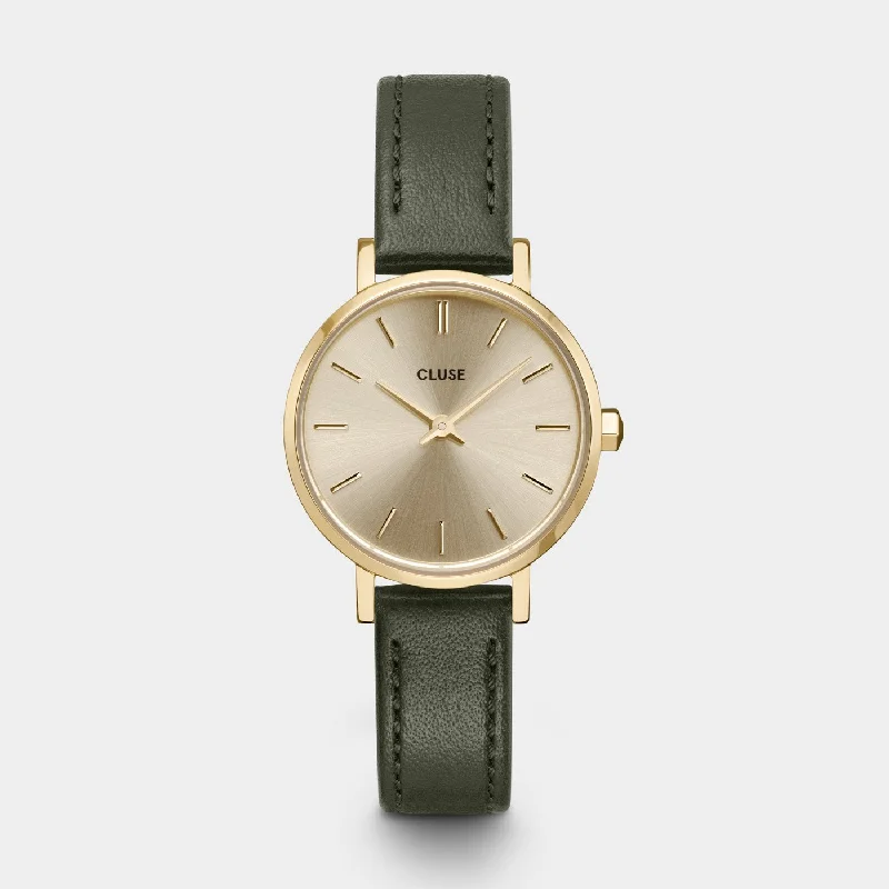 Women's Vintage Design Mechanical Watches-Boho Chic Petite Watch Leather, Dark Green, Gold Colour
