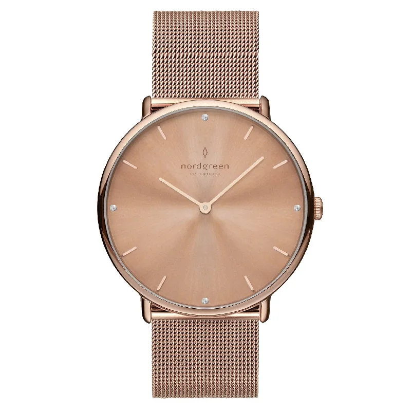 Men's Designer Style Dress Watches-Nordgreen Native Rose Gold Mesh 28mm Rose Gold Case Watch