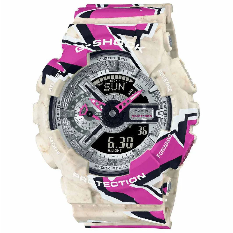 Unisex Business Meeting Design Watches-Casio G-Shock Street Spirit Series Men's Pink and Cream Watch GA-110SS-1AER