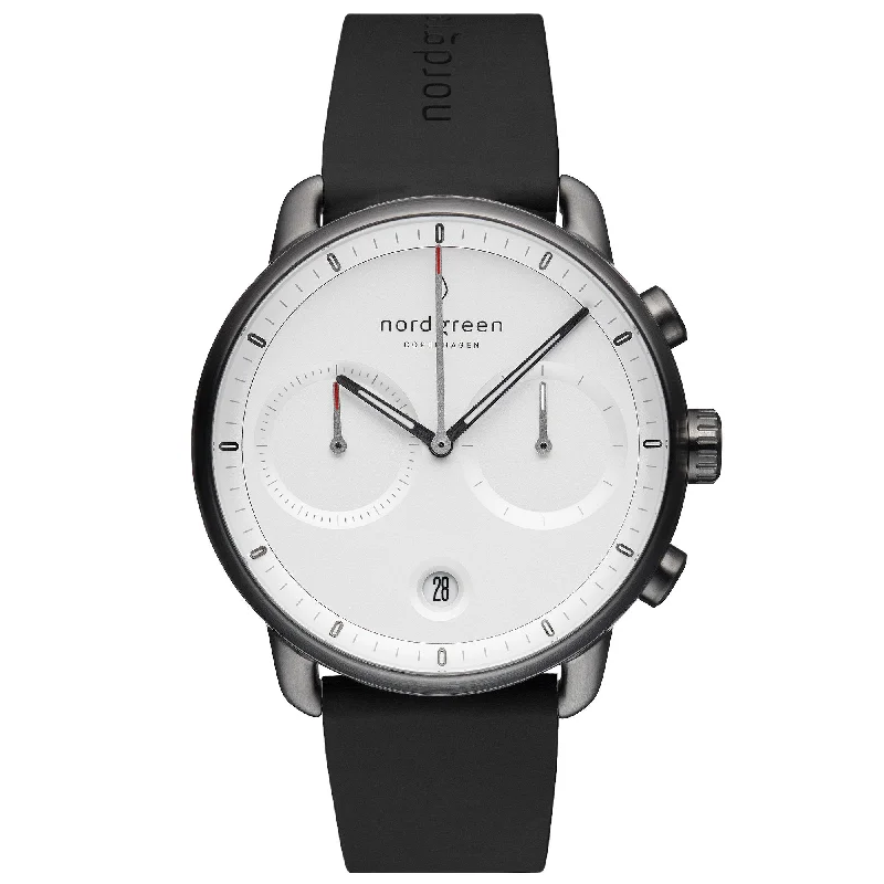 Men's Square Case Design Dress Watches-Nordgreen Pioneer Black Rubber 42mm Gun Metal Case Watch