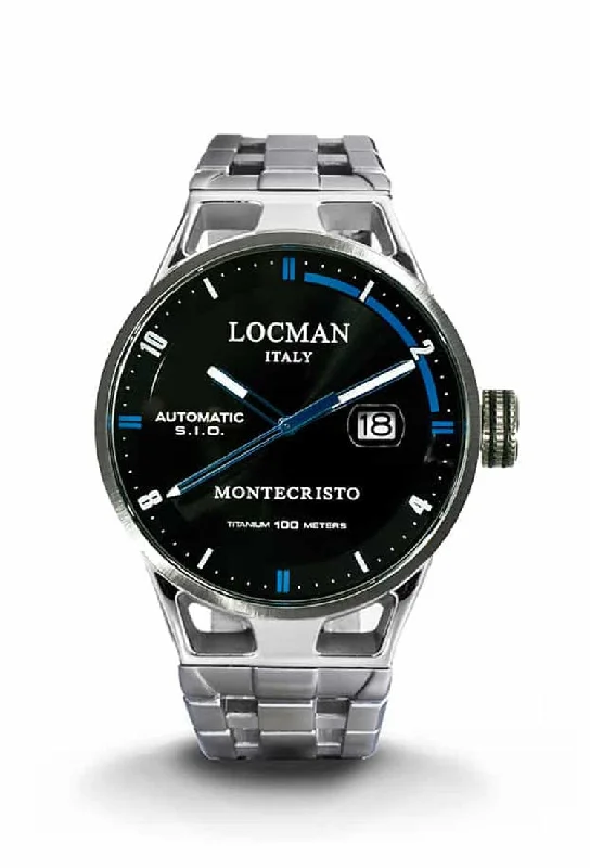 Men's High-End Style Sports Watches-Locman Montecristo automatico nero blu bracciale acciaio 051100BKFBL0BR0