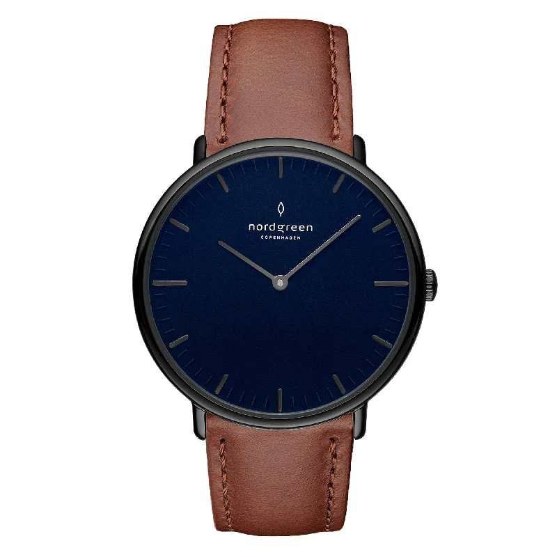 Unisex International Brand Watches-Nordgreen Native Brown Learher 40mm Gun Metal Case Watch