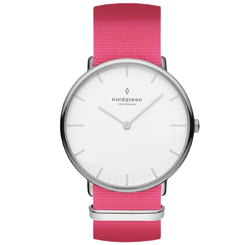 Unisex Birthday Style Watches-Nordgreen Native Pink Nylon 36mm Silver Case Watch
