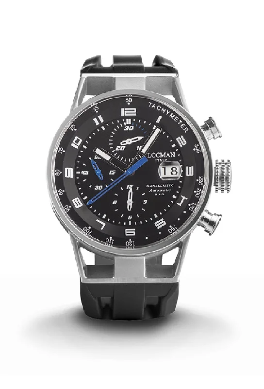 Men's Retro Style Sports Watches-Locman Montecristo Chrono automatico nero blu silicone 0516A01S-00BKBLSK