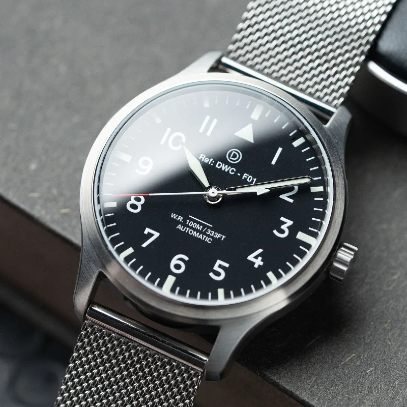 Men's Field Watches Sale-Neo-Vintage 40mm Pilot Watch kit with Stainless Steel Milanese Mesh Band (82S0 or 8315 Miyota movement) Men's Field Watches Sale-Neo-Vintage 40mm Pilot Watch kit with Stainless Steel Milanese Mesh Band (82S0 or 8315 Miyota movement)
