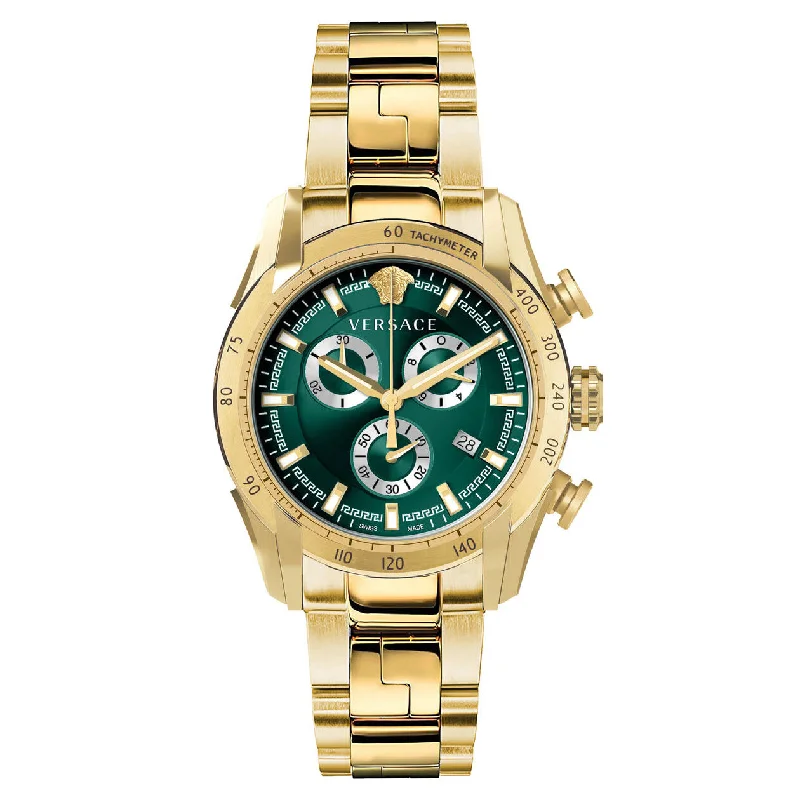 Men's Swiss Watch Party Wear Edition-Versace V-Ray Men's Green Gold Chronograph Watch VE2I00621