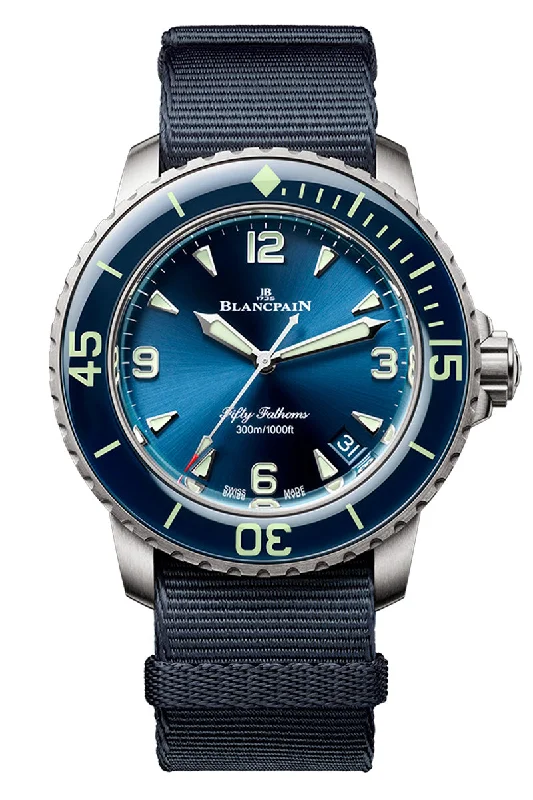 Men's Round Case Style Dress Watches-Blancpain Fifty Fathoms Automatic Titanium 42mm 5010 12B40 NAOA
