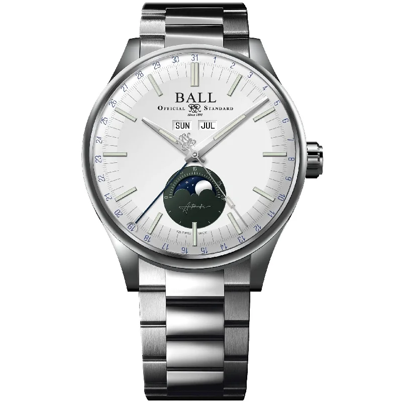 Men's Swiss Engraved Edition-Ball Engineer II Moon Calendar Men's Green Watch NM3016C-S1J-WHGR