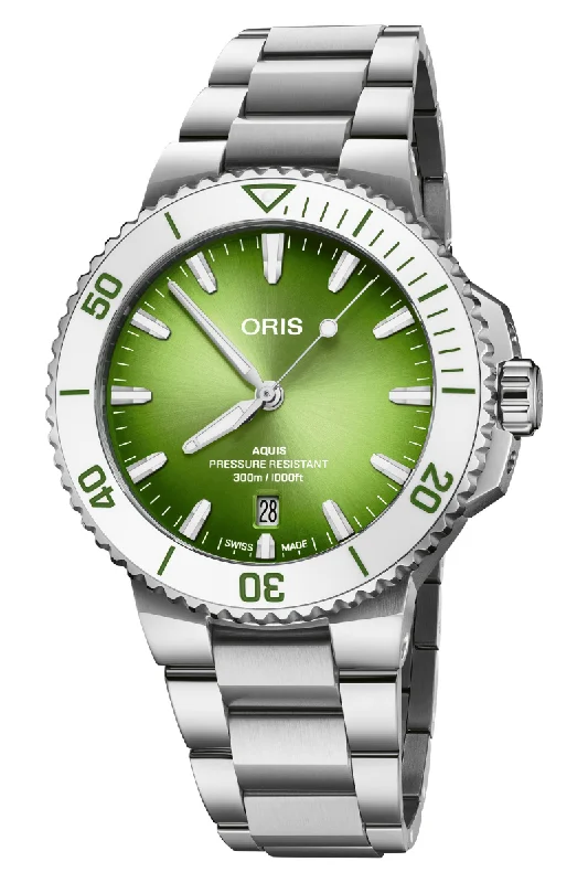 Men's Special Edition Design Dress Watches-Oris Aquis Date 41.5mm Watermelon Green 733 7787 4137-07 8 22 04PEB