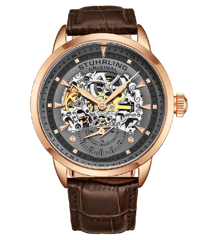 Grey Dial / Rose Case / Brown Leather Strap Rose Gold Layered Tang Buckle