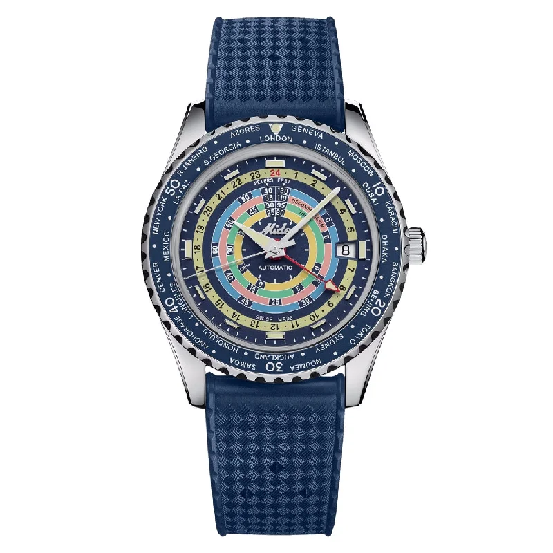Men's Japanese Made Style Sports Watches-Orologio Mido Ocean Star Decompression Worldtimer blu