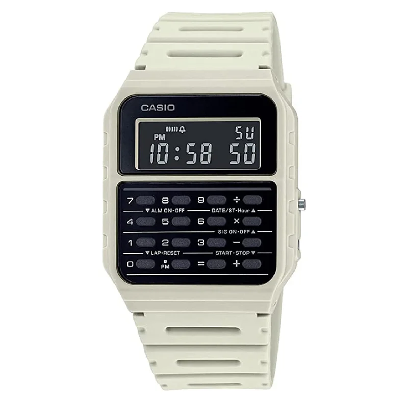 Unisex Cushion Case Style Watches-Casio Watch Data Bank Calculator White CA-53WF-8BDF